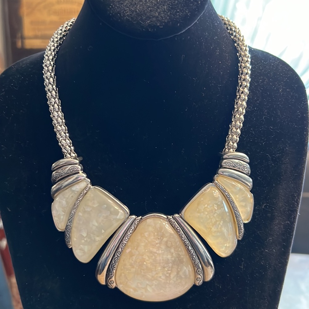 Silvertone And Cream Statement Necklace With Moth… - image 5